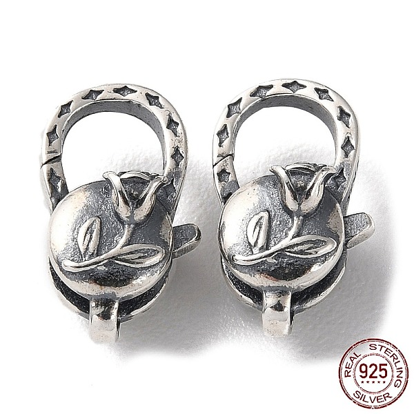 

PandaHall 925 Thailand Sterling Silver Lobster Claw Clasps, Rose Flower, with 925 Stamp, Antique Silver, 14.5x8.5x7.5mm, Hole: 1.4mm...