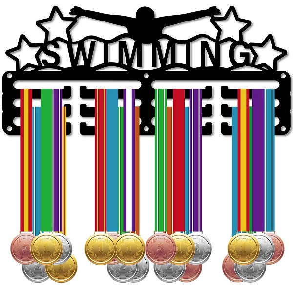 

PandaHall Sports Theme Iron Medal Hanger Holder Display Wall Rack, 3-Line, with Screws, Swimming, Sports, 130x290mm, Hole: 5mm Iron Sports..., Black