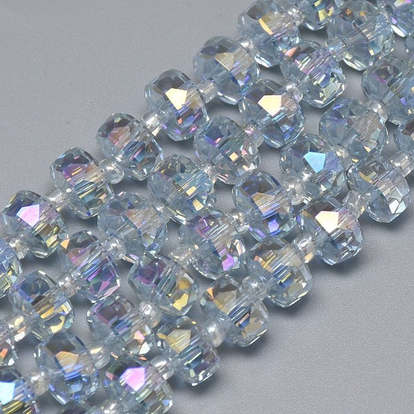 

PandaHall Electroplate Glass Beads Strands, Rainbow Plated, Faceted, Flat Round, Light Steel Blue, 5~6x4mm, Hole: 0.5mm, about 100pcs/strand...