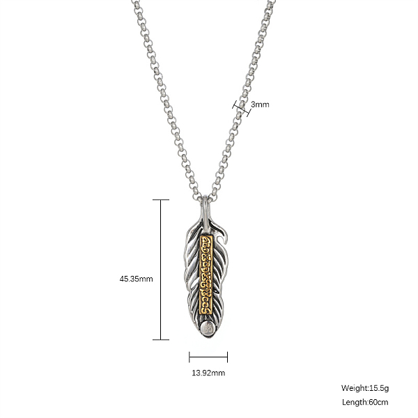 

PandaHall Feather Pendant Necklaces, Stainless Steel Rolo Chain Necklaces Stainless Steel