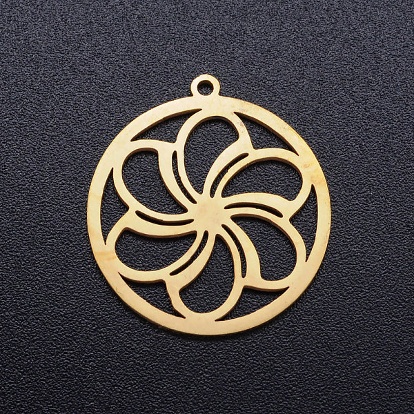 

PandaHall 201 Stainless Steel Pendants, Ring with Flower, Golden, 21.5x20x1mm, Hole: 1.2mm 201 Stainless Steel Flower