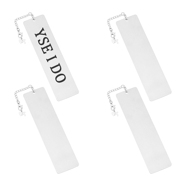 

PandaHall UNICRAFTALE 4pcs 18.5cm Rectangle Carving Blank Bookmarks Stainless Steel Bookmark with Chains Heart Cross Charm DIY Blank...