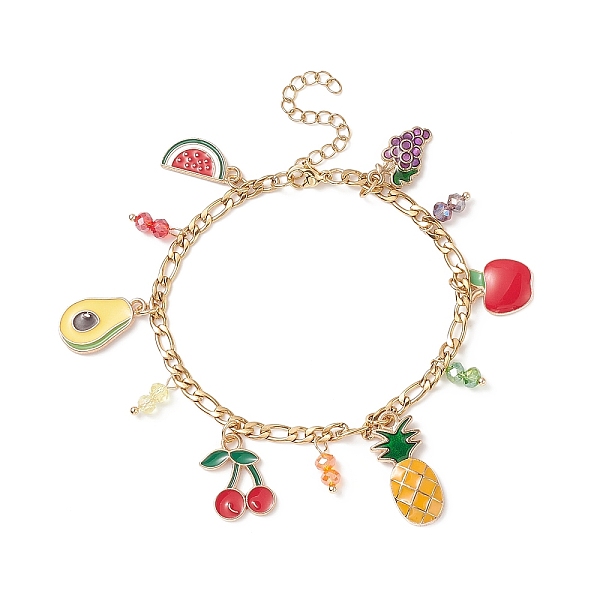 

PandaHall Watermelon & Avocado & Pineapple & Cherry Alloy Enamel Charm Bracelet, Fruit Theme Bracelet with 304 Stainless Steel Figaro Chains...