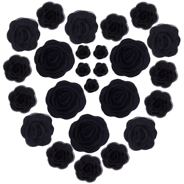 

PandaHall WDORN 25Pcs Embroidery Rose Flower Appliques, 4 Sizes Embroidered Organza Flower Polyster Fabric Sew on Patch Women Dress Hat..., Black