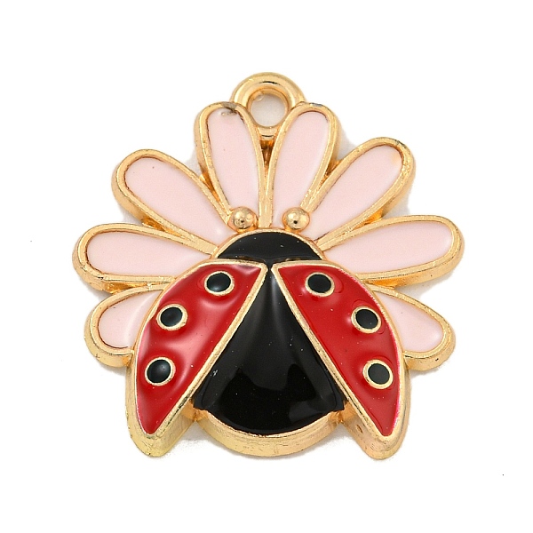 

PandaHall Alloy Enamel Pendants, Golden, Sunflower with Ladybug Charm, Misty Rose, 22x21x3.5mm, Hole: 1.9mm Alloy+Enamel Ladybug