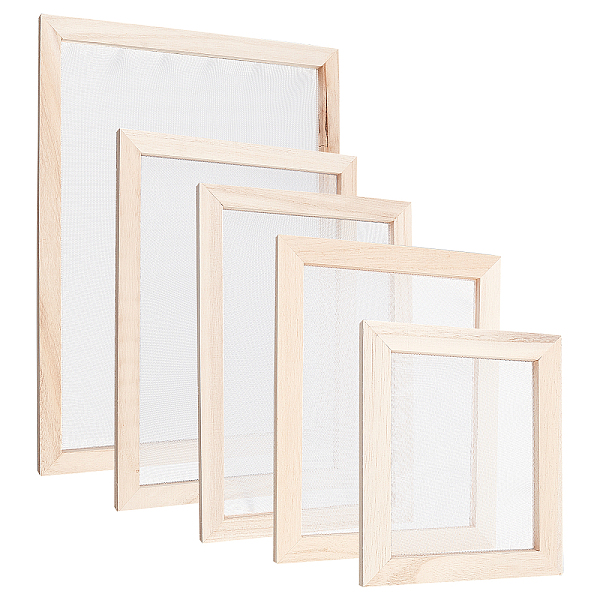PandaHall SUPERFINDINGS 5Pcs 5 Style Wooden Paper Making, Papermaking Mould Frame, Screen Tools, for DIY Paper Craft, Rectangle, BurlyWood...