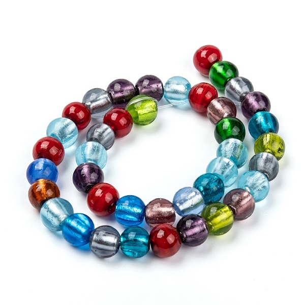 

PandaHall Handmade Silver Foil Glass Beads Strands, Round, Mixed Color, about 10mm in diameter, hole: 1.2mm, about 40pcs/strand, 14 inch..., Multicolor