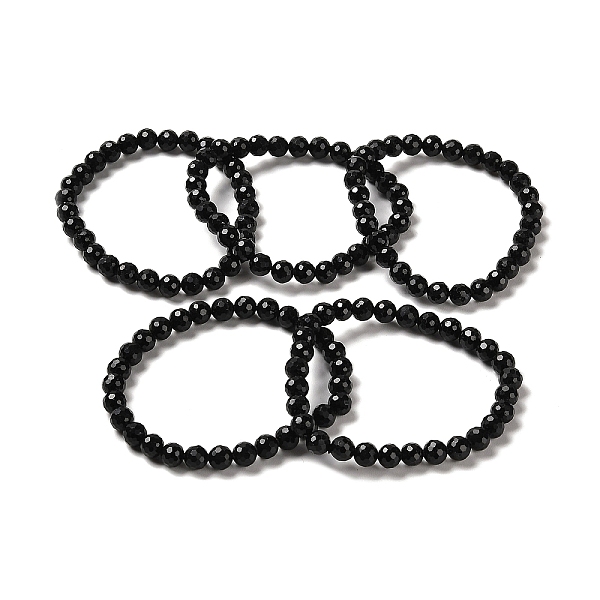 

PandaHall Natural Black Tourmaline Beaded Stretch Bracelets, Faceted Round, Inner Diameter: 2~2-1/4 inch(5.2~5.5cm) Tourmaline Round