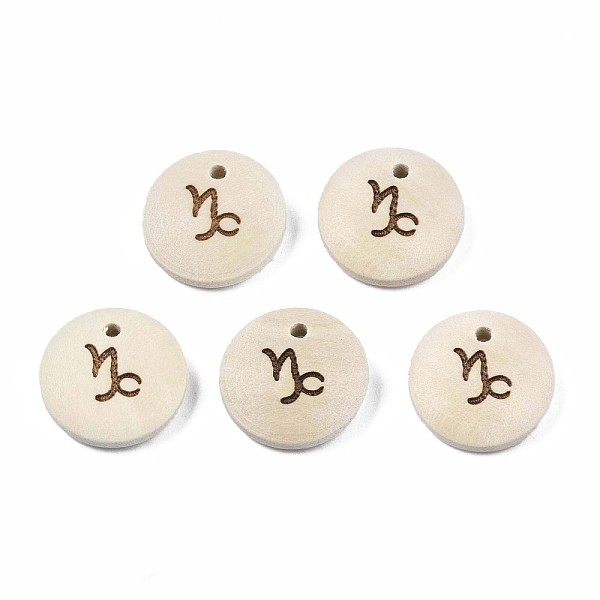 

PandaHall Laser Out Wood Pendants, Flat Round with 12 Constellations, Undyed, Capricorn, 15x4mm, Hole: 1.6mm Wood Capricorn