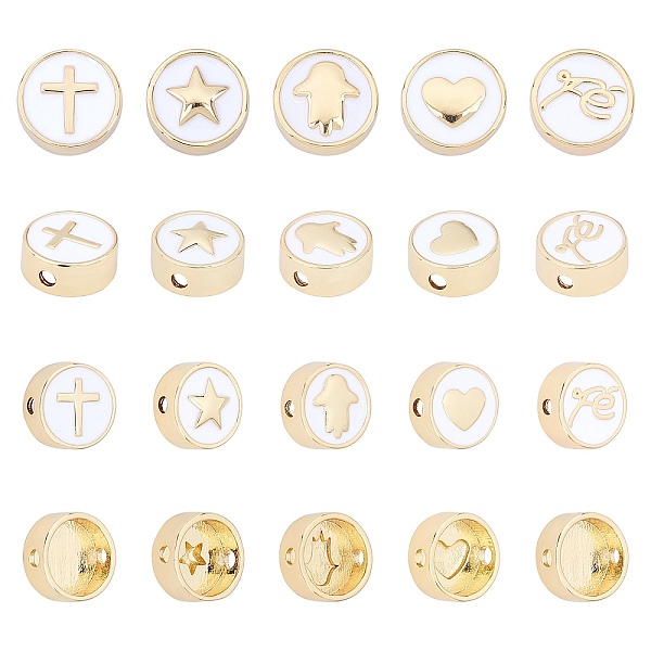 

PandaHall ARRICRAFT Brass Enamel Beads, Long-Lasting Plated, Flat Round, White, Golden, 11x4.5mm, Hole: 1.8mm, 10pcs/box Brass+Enamel Flat...