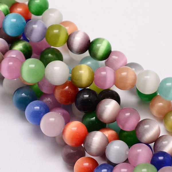 

PandaHall Cat Eye Beads Strands, Round, Mixed Color, 10mm, Hole: 1.5mm, about 40pcs/strand, 15.5 inch Glass Round Multicolor