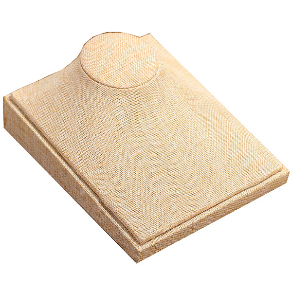 

PandaHall Wood Covered with Linen Bust Shaped Necklace Display Stands, Cornsilk, 21x17x3.8cm Linen Gold