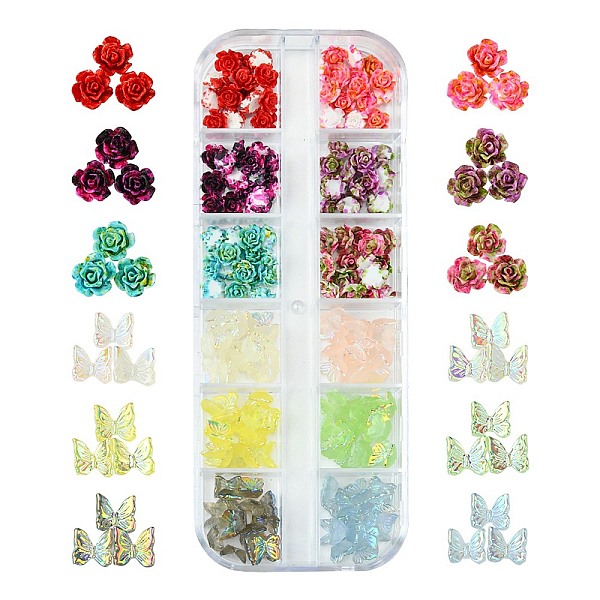 

PandaHall 180Pcs 12 Styles Spray Painted Resin Cabochons, Nail Art Decoration Accessories, Two Tone Color, Flower & Butterfly, Mixed Color..., Multicolor