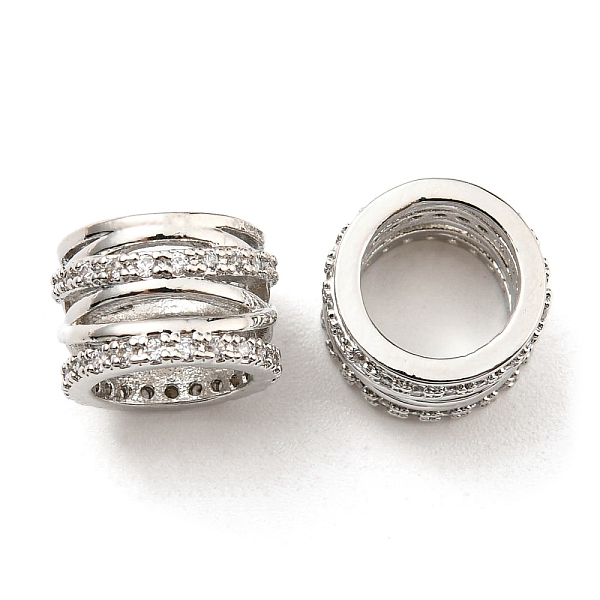 

PandaHall Rack Plating Brass Micro Pave Cubic Zirconia Beads, Large Hole Beads, Lead Free & Cadmium Free, Hollow Column, Platinum, 10x7mm..., Clear