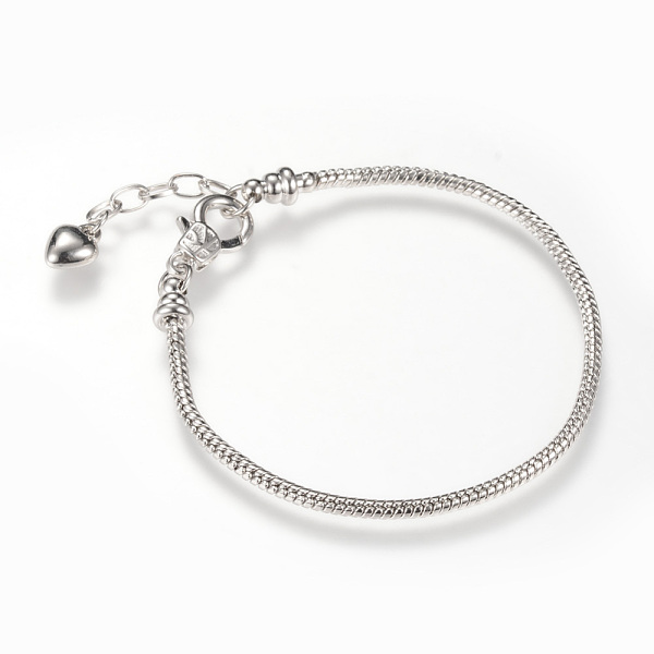 

PandaHall Brass European Style Bracelet Making, with Iron Extender Chain, Platinum, 7-5/8 inch(195mm)x2.5mm Brass