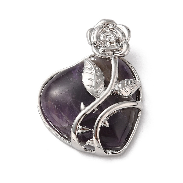 

PandaHall Natural Amethyst Pendants, Heart Charms, with Rack Plating Platinum Tone Alloy Rose, Cadmium Free & Lead Free, 41~42x37~38x11~12mm...