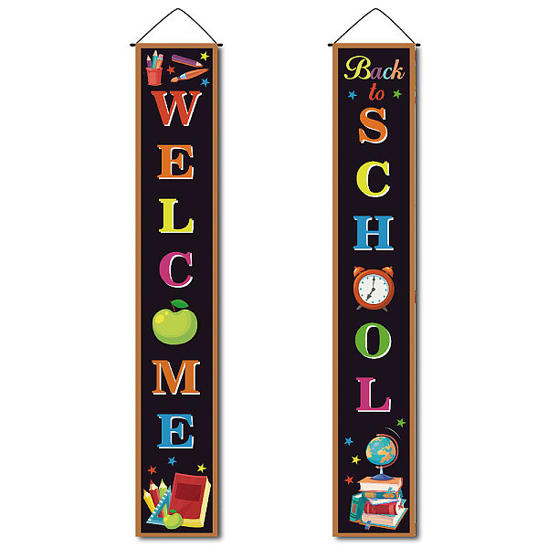 PandaHall CREATCABIN Welcome Back to School Banner Porch Sign Hanging Banners Colorful Books Pencil Globe for First Day of School Classroom...