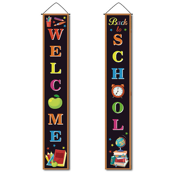 

PandaHall Rectangle Door Wall Hanging Polyester Sign for Festival, for Festival Party Decoration Supplies, Welcome to School, Colorful..., Black