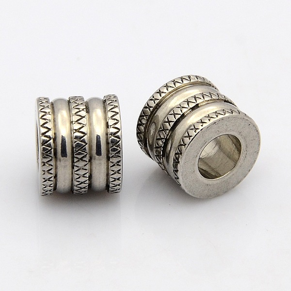 

PandaHall Column 304 Stainless Steel Beads, Large Hole Beads, Stainless Steel Color, 12x10mm, Hole: 6mm 304 Stainless Steel Column