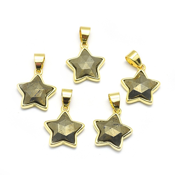 

PandaHall Natural Pyrite Pendants, with Golden Tone Brass Findings, Star, Faceted, 16x14x5mm, Hole: 3.5x5.5mm Pyrite Star