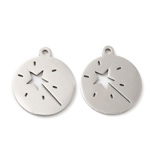 

PandaHall 201 Stainless Steel Pendants, Flat Round with Star Charm, Stainless Steel Color, 17.5x15x1mm, Hole: 1.4mm 201 Stainless Steel Flat...