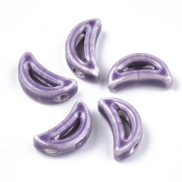 

PandaHall Handmade Porcelain Beads, Bright Glazed Porcelain, Moon, Medium Purple, 16~16.5x9x5.5mm, Hole: 2mm Porcelain Moon Purple