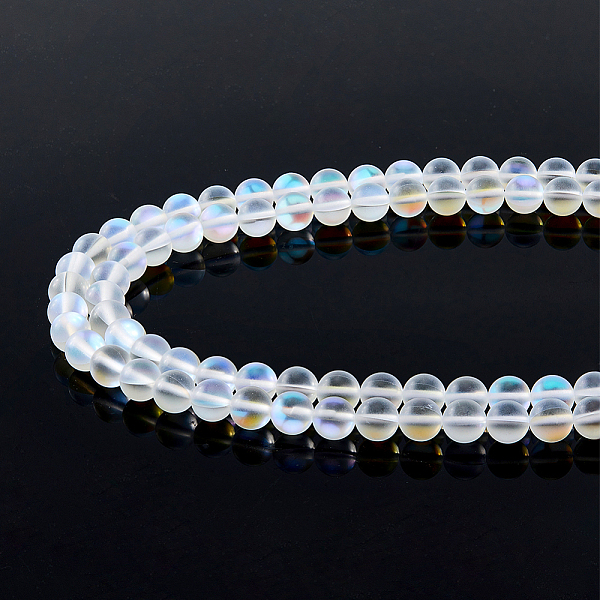 

PandaHall DICOSMETIC 2 Strands Moonstone Crystal Glass Beads Quartz Gemstone Beads Synthetic Moonstone Beads 8mm Frosted Holographic Round..., White