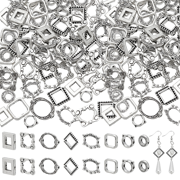 

PandaHall PH 112pcs 8 Styles Bead Frames, Double Hole Frame Spacer Beads Square/Oval/Round Bead Hugger Frame Connectors for DIY Earring...