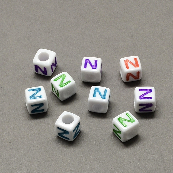 

PandaHall Large Hole Colorful Acrylic Letter European Beads, Horizontal Hole, Cube with Letter.N, 7x7x7mm, Hole: 4mm, about 1144pcs/500g..., Multicolor