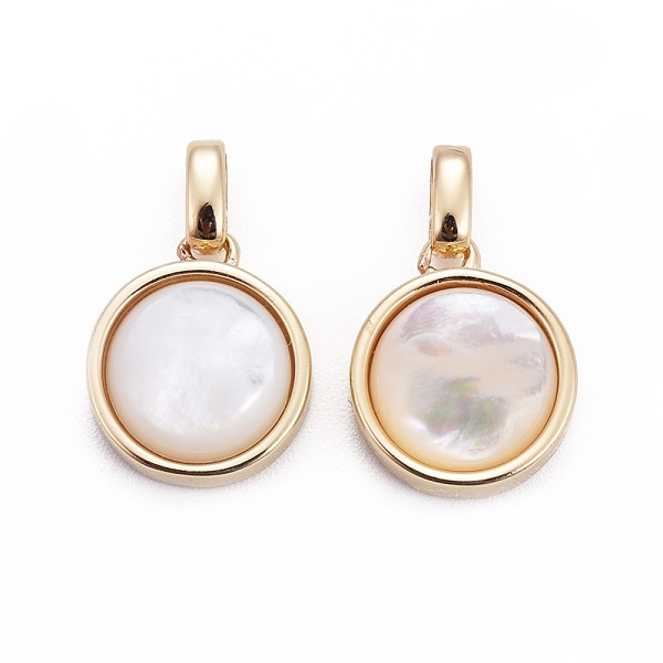 

PandaHall Natural White Shell Mother of Pearl Shell Pendants, with Brass Findings, Flat Round, Golden, 15x12.5x5mm, Hole: 2mm White Shell...