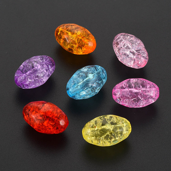 

PandaHall Transparent Crackle Acrylic Beads, Faceted, Oval, Mixed Color, 18x11x11.5mm, Hole: 2mm, about 365pcs/500g Acrylic Oval Multicolor