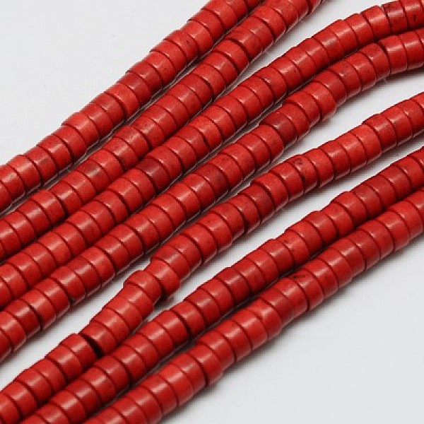 

PandaHall Synthetic Turquoise Beads Strands, Heishi Beads, Dyed, Flat Round/Disc, FireBrick, 6x3mm, Hole: 1mm, about 135pcs/strand, 15.75..., Red