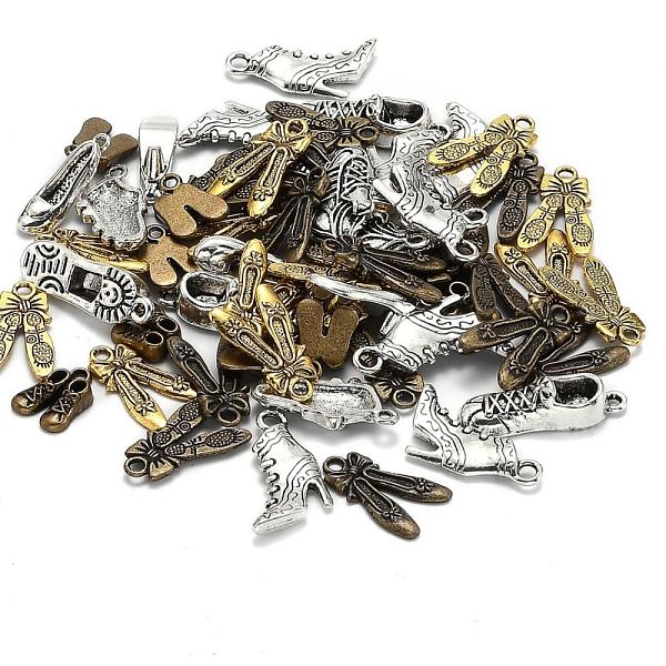

PandaHall Tibetan Style Alloy Pendants, Shoes, Mixed Style, Mixed Color, 15~30x5~13x2~5.5mm, Hole: 1~2mm Alloy Shoes