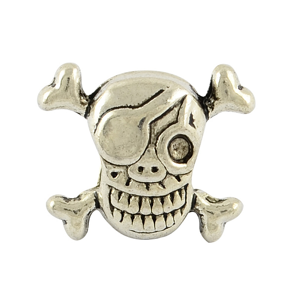 PandaHall Tibetan Style Alloy Pirate Style Skull Large Hole European Bead Rhinestone Settings, Cadmium Free & Lead Free, Antique Silver...