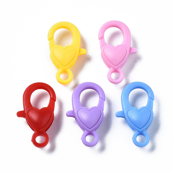 

PandaHall Opaque Acrylic Lobster Claw Clasps, Heart, Mixed Color, 22.5x13x6.5mm, Hole: 3mm Acrylic Heart Multicolor