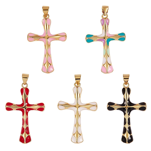 

PandaHall 5Pcs 5 Colors Brass Enamel Pendants, Real 18K Gold Plated, Long-Lasting Plated, Cross, Mixed Color, 32.5x21.5x3.5mm, Hole: 5x3mm..., Multicolor