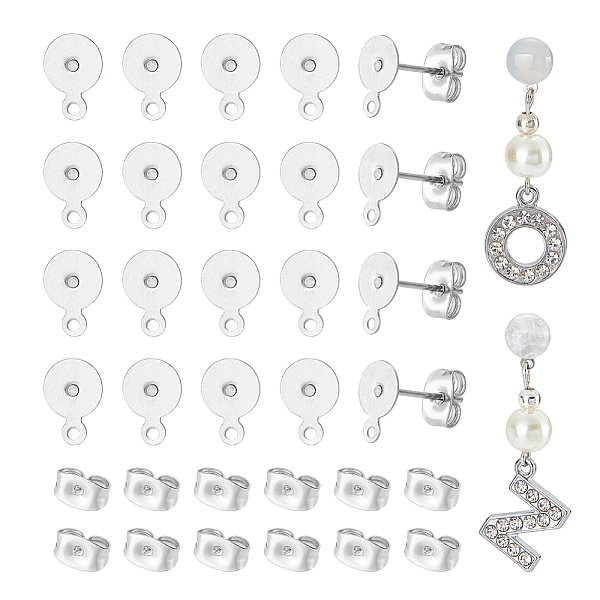 

PandaHall Unicraftale 304 Stainless Steel Stud Earring Findings, with Ear Nuts, 200pcs/box 304 Stainless Steel Flat Round