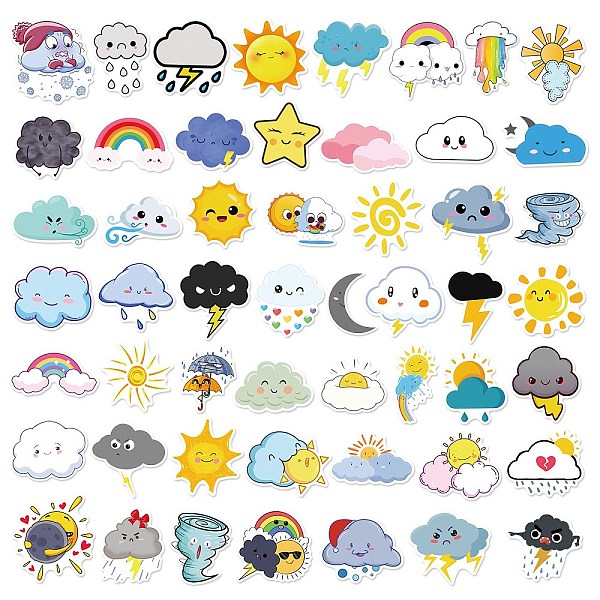 

PandaHall 50Pcs Weather Theme PVC Self-Adhesive Cartoon Stickers, Waterproof Decals for Party Decorative Presents, Kid's Art Craft, Colorful...