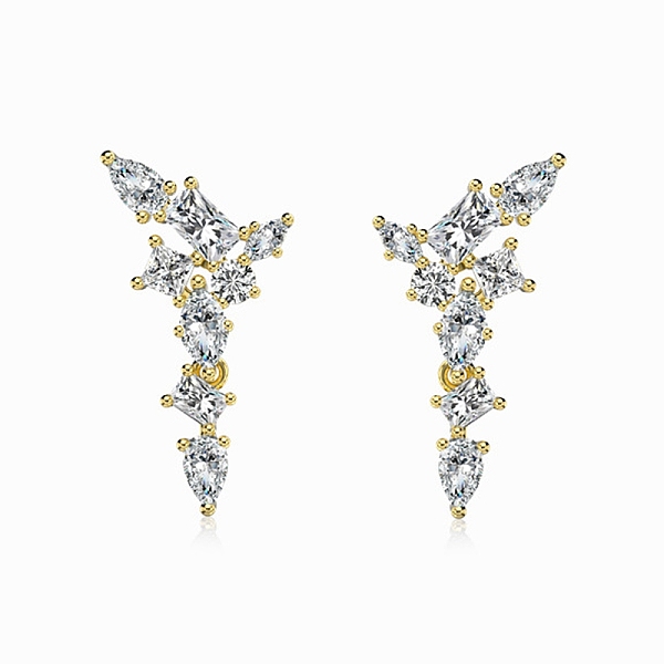 

PandaHall 925 Sterling Silver with Cubic Zirconia Stud Earrings for Women, Wing, Real 18K Gold Plated, 25x13.5mm Cubic Zirconia Wing Clear