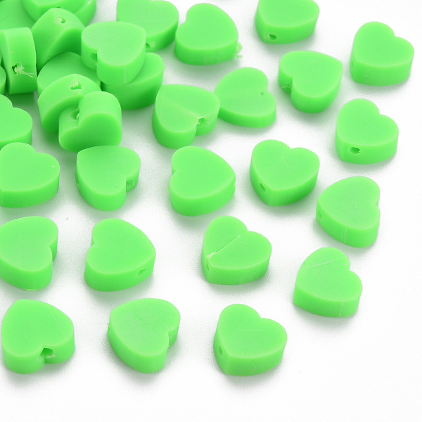 

PandaHall Handmade Polymer Clay Beads, Heart, Spring Green, 8~9x9~10x3~5mm, Hole: 1.2mm Polymer Clay Heart