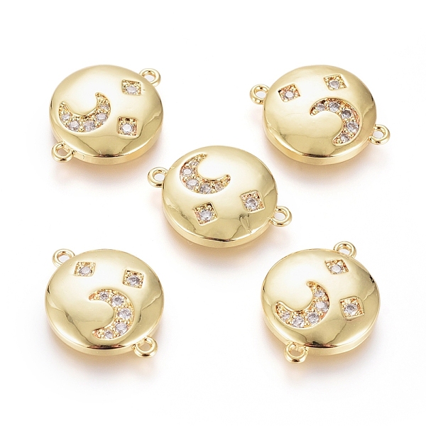 

PandaHall Brass Micro Pave Cubic Zirconia Links connectors, Long-Lasting Plated, Flat Round with Mood, Clear, Real 18K Gold Plated...