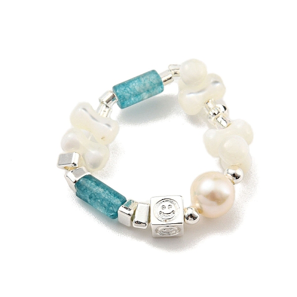 

PandaHall Natural Gemstone Finger Ring, with Brass and Shell, for Women, US Size 12 3/4(22mm) Gemstone