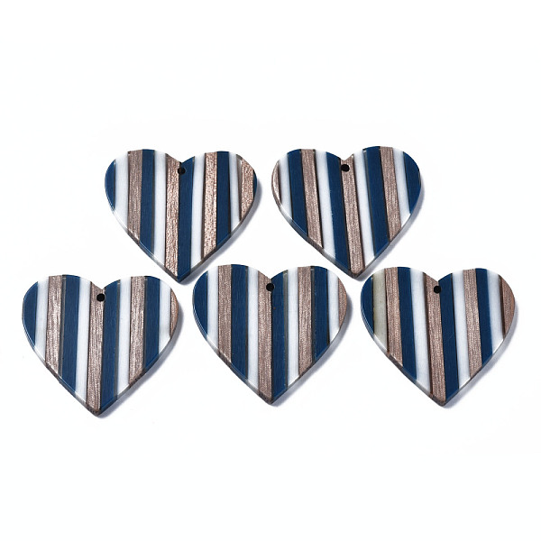 

PandaHall Stripe Resin & Walnut Wood Pendants, Heart, Prussian Blue, 37.5x39x3.5mm, Hole: 2mm Resin+Wood Heart