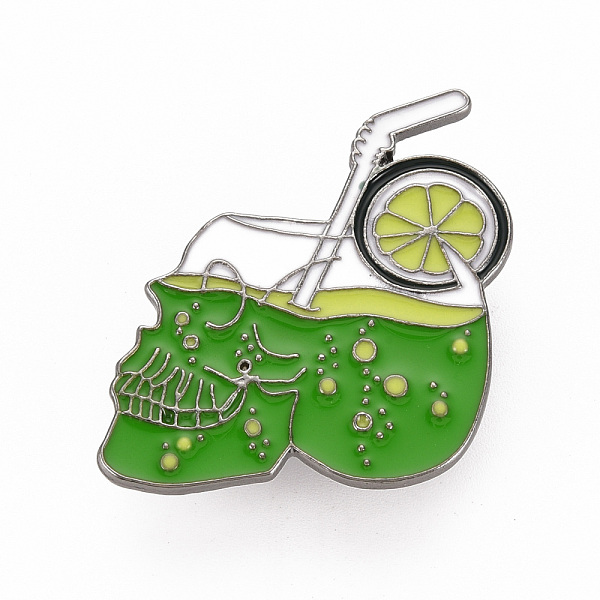 

PandaHall Rack Plating Alloy Enamel Brooches, Enamel Pins, with Brass Butterfly Clutches, Skull Drinks, Cadmium Free & Nickel Free & Lead..., Green