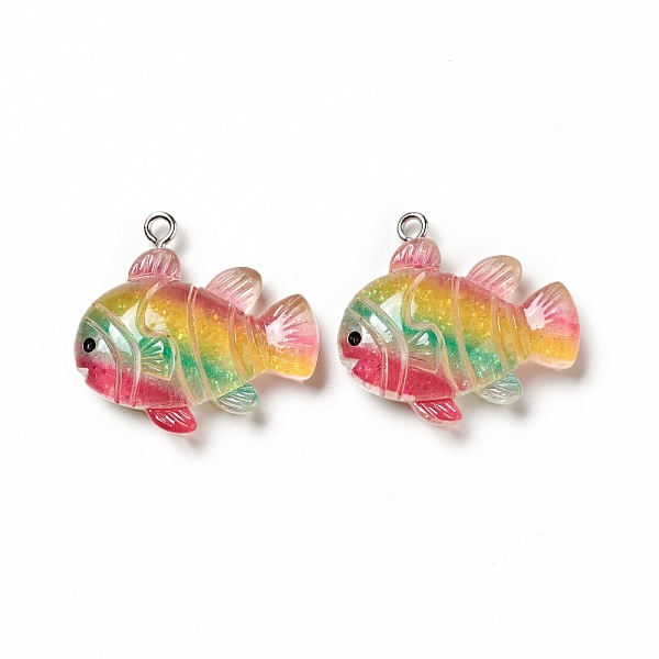 

PandaHall Ocean Theme Transparent Resin Pendants, with Glitter Powder and Platinum Tone Iron Loops, Sea Animal Charm, Colorful, Fish Pattern...