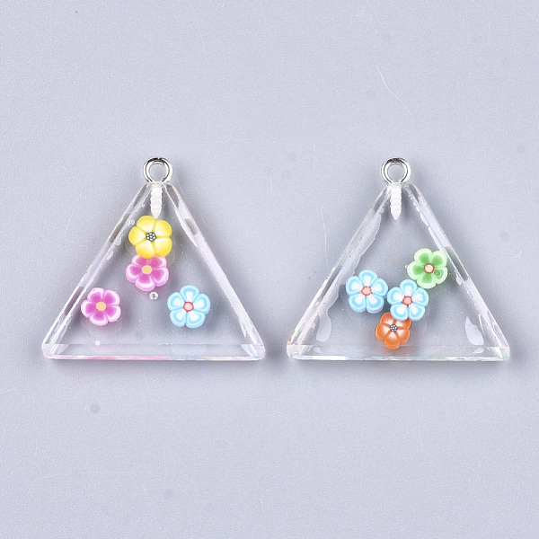 

PandaHall Resin Pendants, with Polymer Clay Inside and Iron Findings, Triangle with Flower, Platinum, Colorful, 26.5x28x4.5mm, Hole: 2mm...