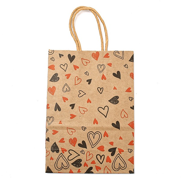 PandaHall Valentine's Day Rectangle Paper Gift Bags, Portable Kraft Paper Tote Shopping Bag, with Paper Handles, Heart, 29.5cm Paper Heart