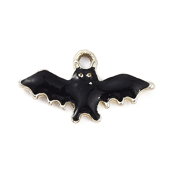 

PandaHall Halloween Rack Plating Brass Enamel Pendants, Lead Free & Cadmium Free, Light Gold, Bat Charm, Black, 10x17.5x2mm, Hole: 1.5mm...