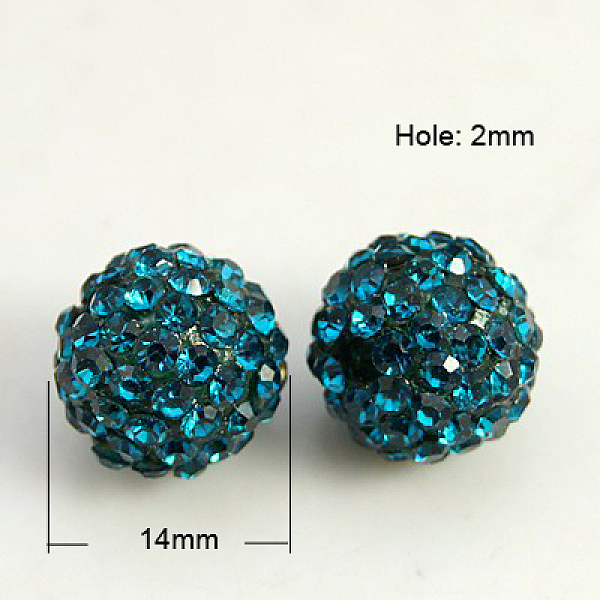 

PandaHall Resin Rhinestone Beads, Grade A, Round, Blue Zircon, 14mm, Hole: 2mm Resin+Rhinestone Round Cyan