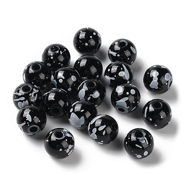 

PandaHall Printed Opaque Acrylic Round Beads, Black, 10x9mm, Hole: 2.2mm, about 961pcs/500g Acrylic Round Black